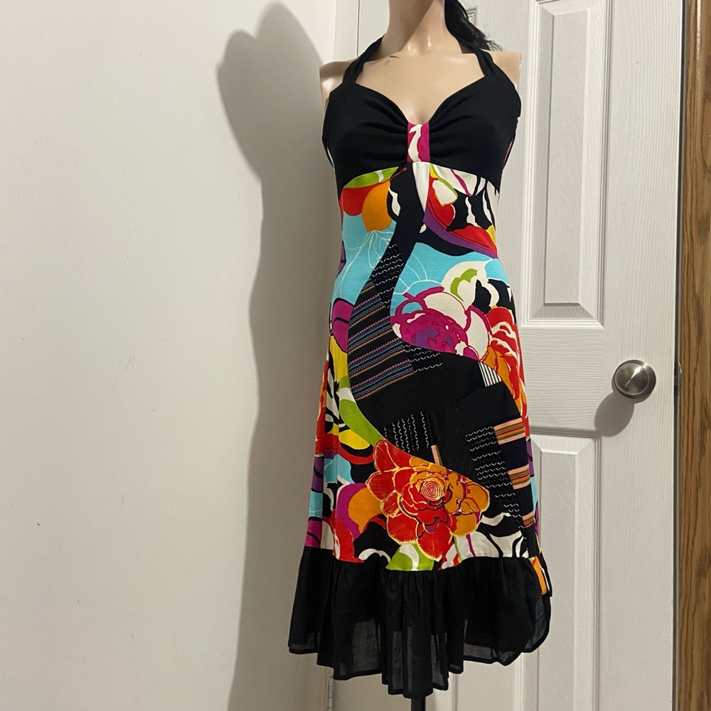Myco Anna Multicolor Fabric Blend Midi Halter Dress
